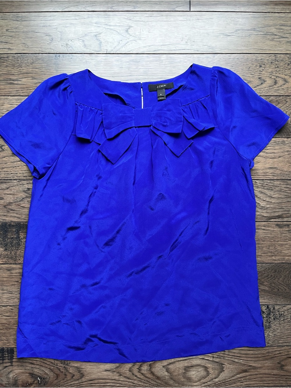 J crew royal blue silk bow blouse size 0